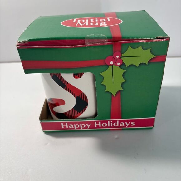Holiday Initial Mug with Red and Green Box - Picture 1 of 3